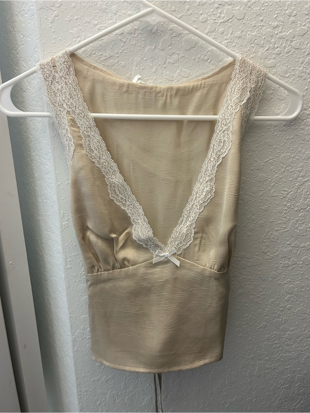 Lace-Trim Silk-Look Camisole Tank Top - Cream